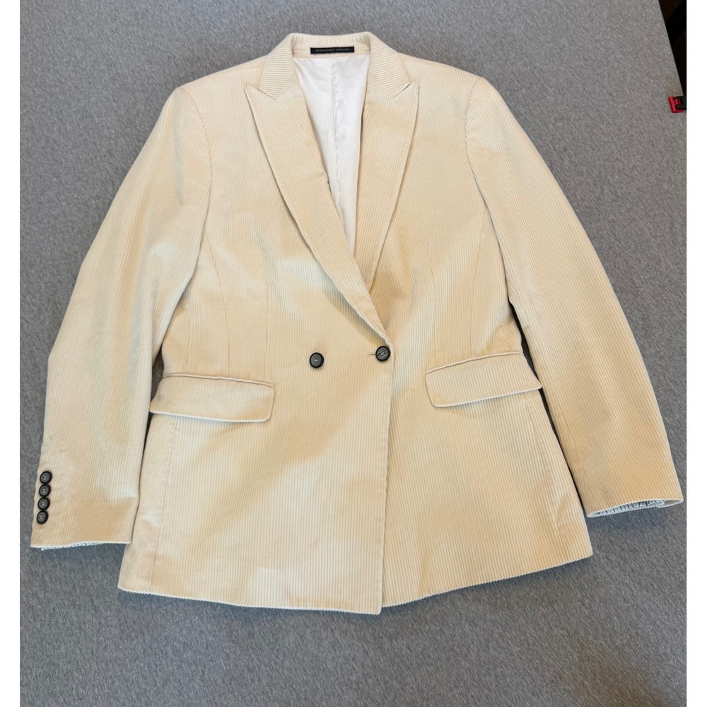 Zara Suits Collection AW18 Corduroy Double Breasted Blazer Cream Mens 40